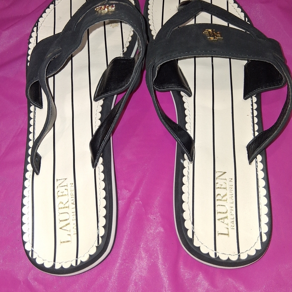 Ralph Lauren Black Sandals with White Stripes - Picture 4 of 5